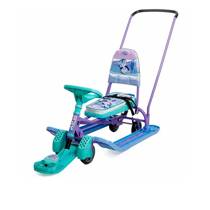 Снегокат Тимка Спорт 6 с ручкой и колесами Пингвины фиолетовый